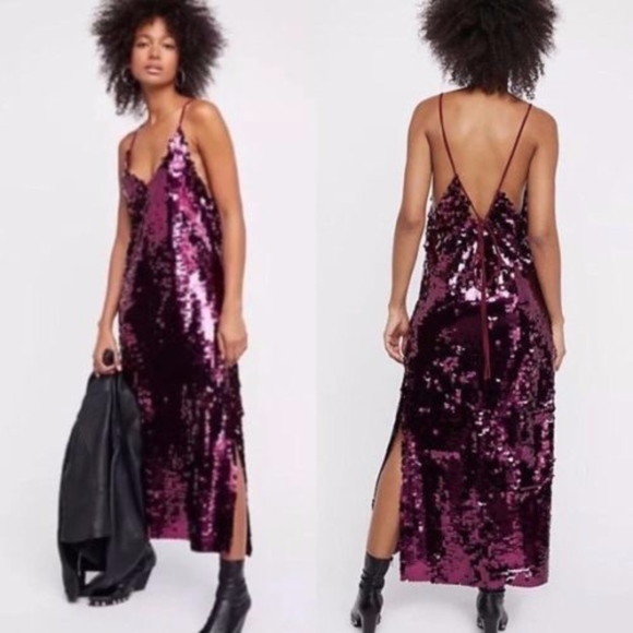 Free People Dresses & Skirts - Free People Pink Lace Up Sequin Maxi Dress Gown
